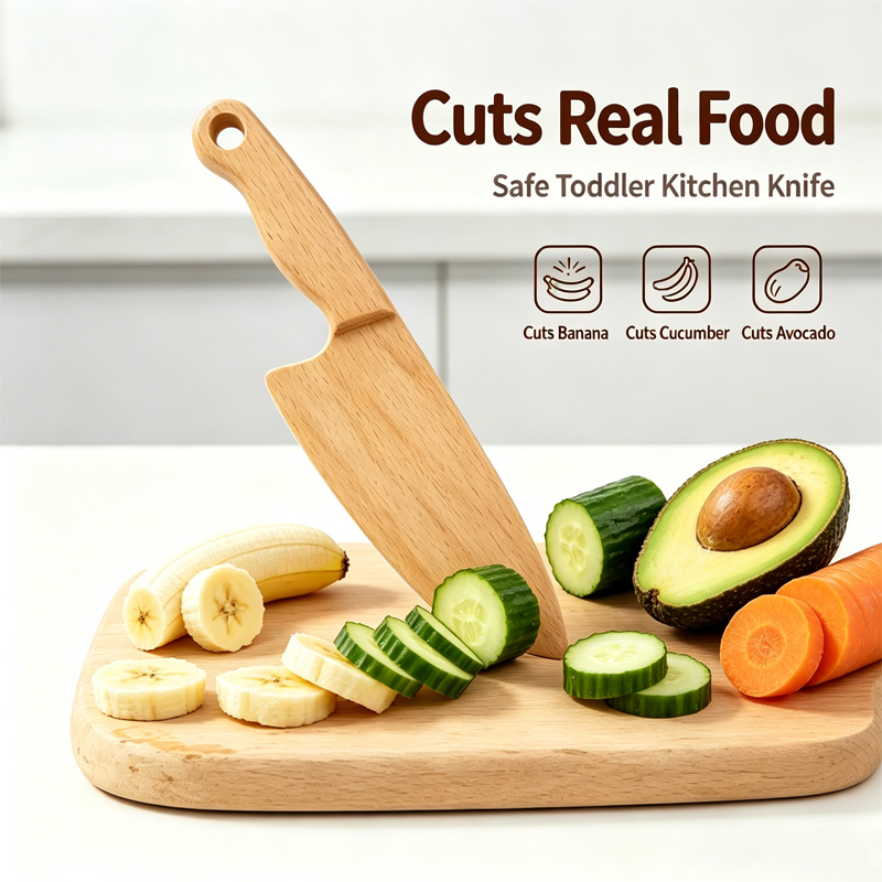 Kids Outdoor Kitchen Accessories - سكين خشبي للأطفال لطيف الأسماك على