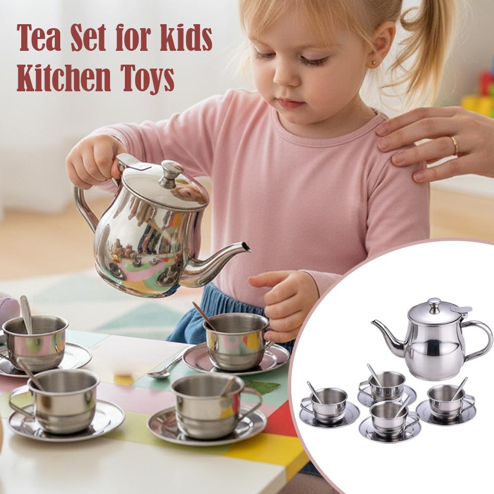 Kids Outdoor Kitchen Accessories - طقم شاي للأطفال من الفولاذ المقاوم